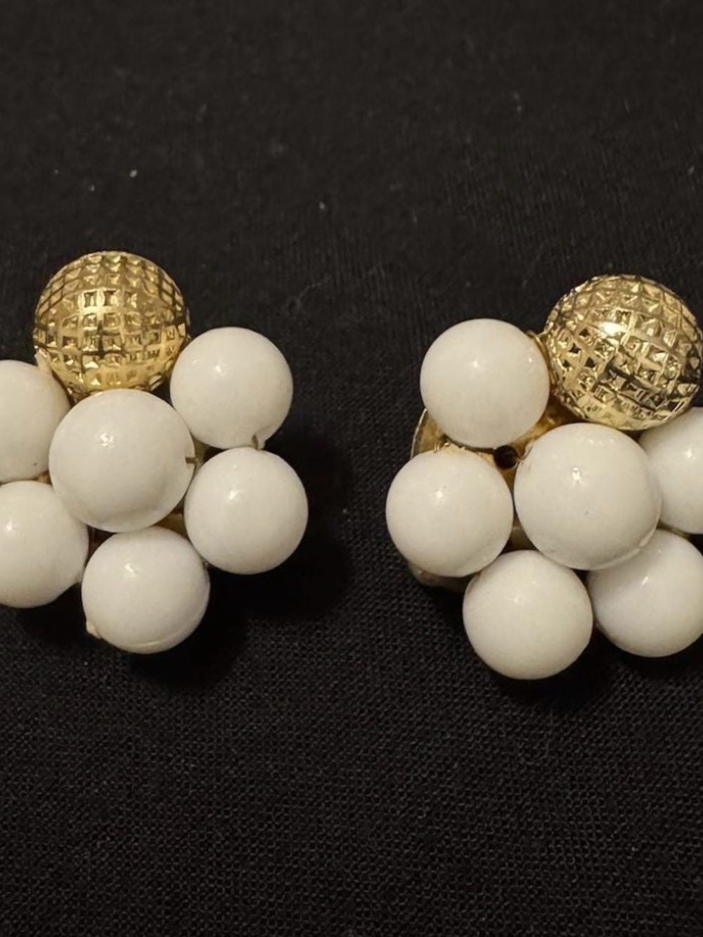 Vintage Cluster Clip Hong Kong White and Gold 1950’s Earrings